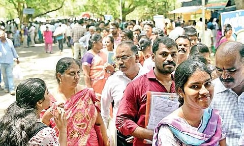 Aspirants and their parents queuing up for engineering counselling at Anna University in the city on Monday .(File Photo | Martin Louis)