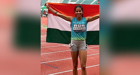 Indian athlete Jyothi Yarraji. (Photo | Twitter, @JyothiYarraji