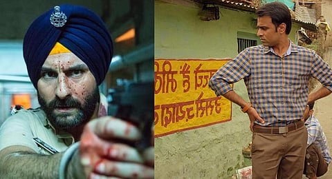 L-R: Stills from Indian web series 'Sacred Games' and 'Panchayat'.