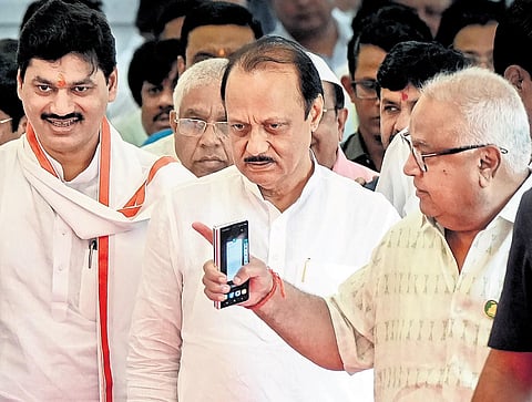 Ajit Pawar arrives at Vidhan Bhavan on the first day of Monsoon session of Maharashtra Assembly in Mumbai on Monday | pti