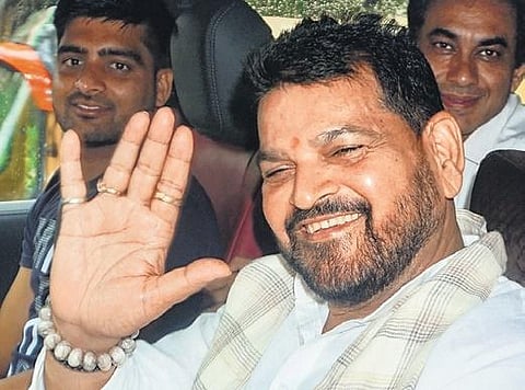 Brij Bhushan leaves the Rouse Avenue Court, in New Delhi, on Tuesday | pti