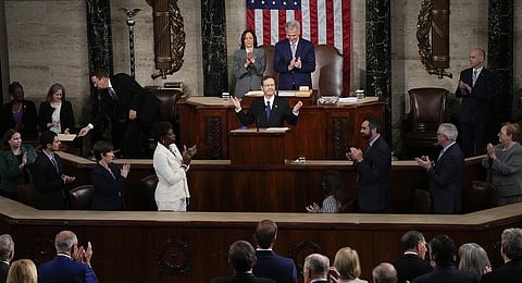 Israeli President Isaac Herzog arrives to speak to a joint meeting of Congress, at the Capitol in Washington, Wednesday, July 19, 2023. (Photo | AP)