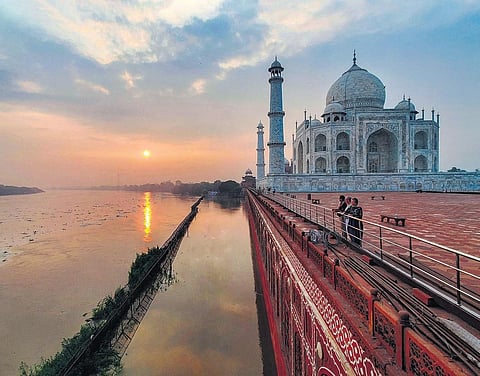The Yamuna has reached the walls of Taj Mahal for the first time in 45 years.