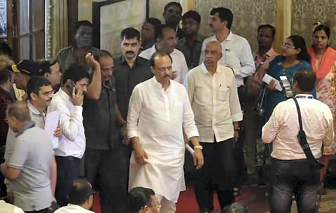 Nationalist Congress Party (NCP) leader Ajit Pawar at Raj Bhavan, in Mumbai, on July 2, 2023. (PTI videograb)