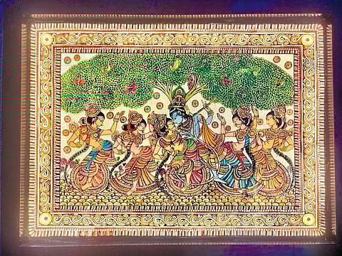 Paintings and lamp shades made using the art form