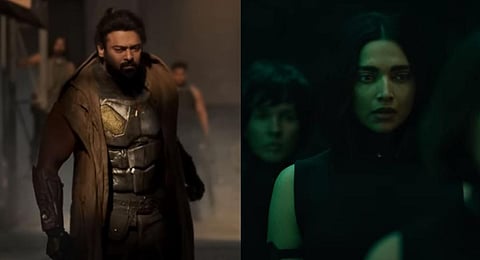 Prabhas and Deepika Padukone in 'Kalki 2898 AD'. (Screengrabs)