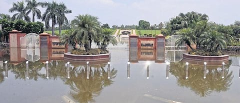 A view of the flooded Raj Ghat from Ring Road side. (Photo | Parveen Negi, EPS)