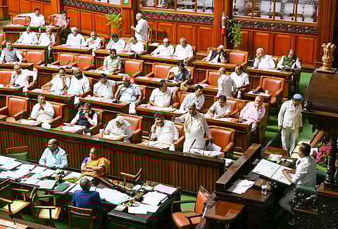 Chief Minister Siddaramaiah speaks during a session in the Legislative Assembly at Vidhana Soudha in Bengaluru on Thursday. (Photo | Express)