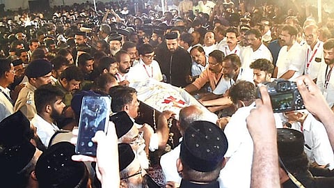 Mortal remains of former chief minister Oommen Chandy are laid to rest at St George Orthodox Church at Puthuppally in Kottayam early on Friday | A Sanesh