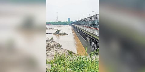 The swollen Yamuna at ITO on Thursday | PTI