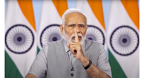 Prime Minister Narendra Modi virtually addresses a programme organised for the distribution of appointment letters to newly inducted recruits in government organisations, in New Delhi. (Photo | PTI)