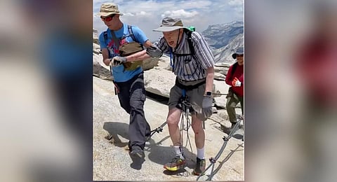 93-year-old Everett Kalin completed the climb with his son Jon and granddaughter Sidney. (Photo | TikTok/@sidneykalin)