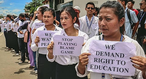 Members of the Manipur Students' Union during a a peace march in Imphal Photo used for representation. (PTI)