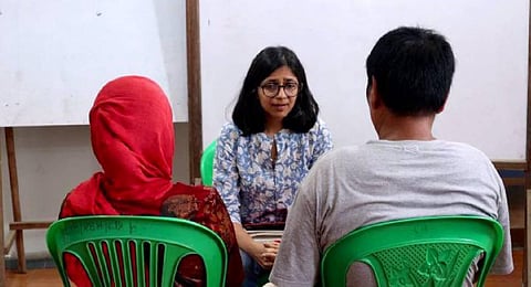 DCW chief Swati Maliwal meets the kin of victims in Manipur. ( Photo | Twitter @Swati Maliwal)