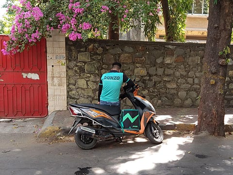 Image of a Dunzo delivery partner used for representational purpose only. (Photo | Wikimedia Commons)