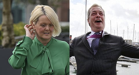 FILE - A collage of ex-NatWest CEO Alison Rose (L) and populist politician Nigel Farage, used for representational purposes only. (Photo | AP)