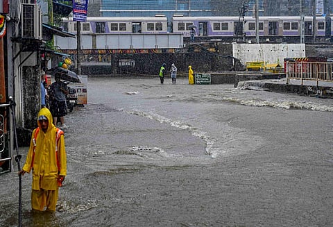 Waterlogged street after incessant monsoon rainfall, in Mumbai, Wednesday, July 26, 2023. (Photo | PTI)