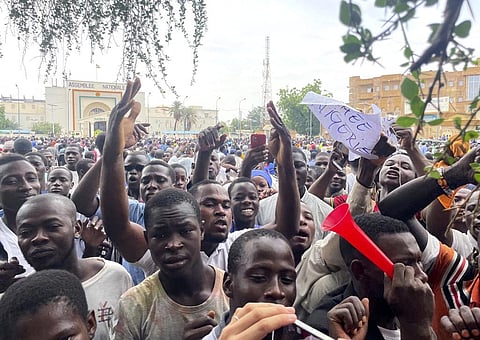 Supporters of mutinous soldiers demonstrate in Niamey, Niger. (Photo | AP)
