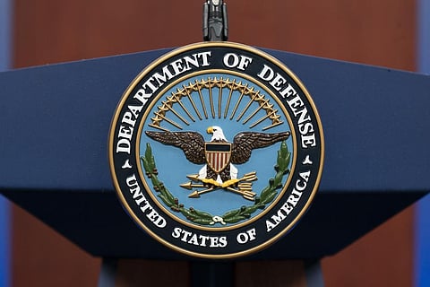 The seal of the Department of Defense is seen on the podium at the Pentagon. (Photo | AP)