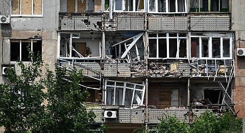 A heavily damaged residential building in the frontline town of Avdiivka, Donetsk region, amid the Russian invasion of Ukraine. (Photo | AFP)
