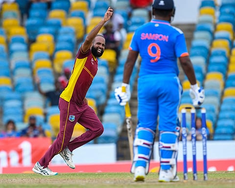 Indian wicketkeeper-batsman Sanju Samson in action during the ongoing ODI series against West Indies. (Photo | AP)