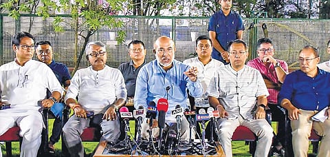CM N Biren Singh after holding security meeting in Imphal on Monday | PTI