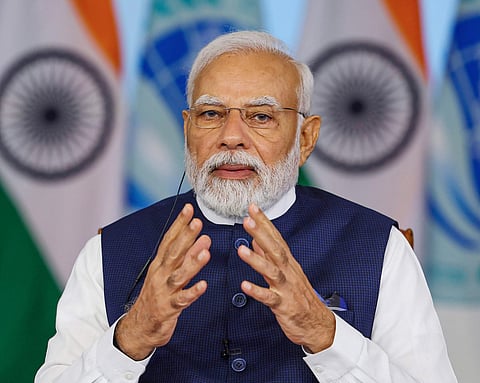 Prime Minister Narendra Modi addresses the SCO Summit via video conferencing (Photo | PTI)