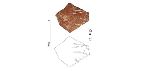 Potsherd with Tamil inscriptions unearthed at Thulukkarpatti in TN