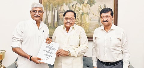 Ministers Duraimurugan and Gajendra Singh Shekhawat | Express