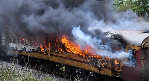 Falaknuma Express caught fire near at Pagadipali. (Photo | PTI)