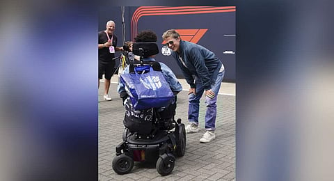 Actor Brad Pitt, filming at the circuit for the upcoming F1 movie Apex, on paddock day ahead of the British Grand Prix 2023 at Silverstone. (Photo | AP)