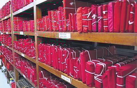 A treasure trove of manuscripts at the repository of National Sanskrit University (NSU) in Tirupati. (Photo I Madhav K)