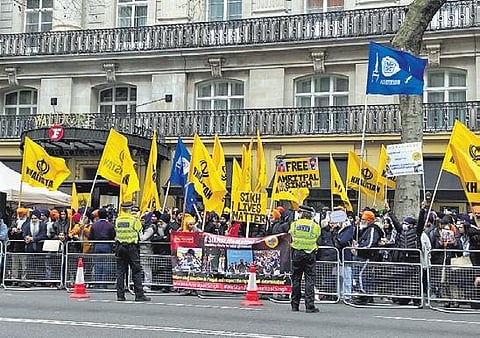 Khalistani supporters protesting outside the Indian High Commission in London (File photo | PTI)