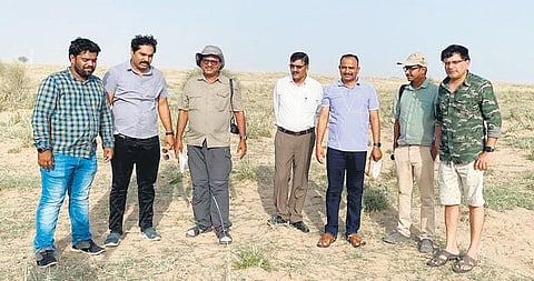 A team of Karnataka forest officials and wildlife experts at the Desert National Park — which is home to many Great Indian Bustards — in Jaisalmer, Rasjathan, recently