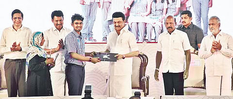 CM MK Stalin felicitated 247 government school students who got admission in premier higher education institutions across the country, on Wednesday | Express