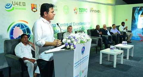 IT Minister K T Rama Rao inaugurates Telangana Center of Excellence for sustainable cooling and cold chain at GMR Innovex Campus on Wednesday. (Photo | Express)