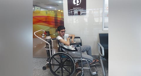 Karthik is currently on oxygen support and is being  treated at his uncle’s  place in Chaitanyapuri. (Photo | Express)