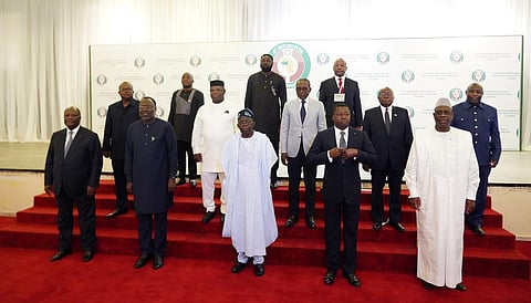 Nigeria's President, Bola Ahmed Tinubu, center first row, poses for a group photo with other West African leaders before an ECOWAS meeting in Abuja. (Photo | AP)