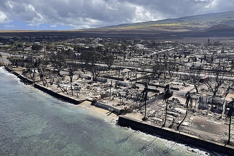 This photo provided by the Hawaii Department of Land and Natural Resources shows burnt areas in Lahaina on the Maui island, Hawaii. (Photo | AP)