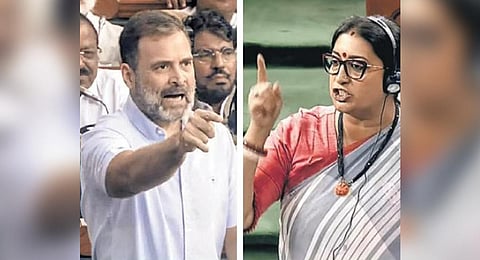 Congress leader Rahul Gandhi and Union Minister for Women and Child Welfare Smriti Irani. (File photo)