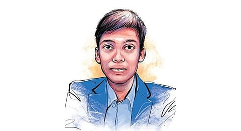 An illustration of India's chess grandmaster R Praggnanandhaa. (Express illustrations | Sourav Roy)