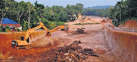Work on NH 66 bypass going on in full swing near Attingal in Thiruvananthapuram. (Photo | Express)