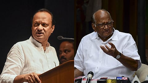 FILE - A collage of Maharashtra Deputy CM Ajit Pawar and his uncle and NCP chief Sharad Pawar, used for representational purposes only. 