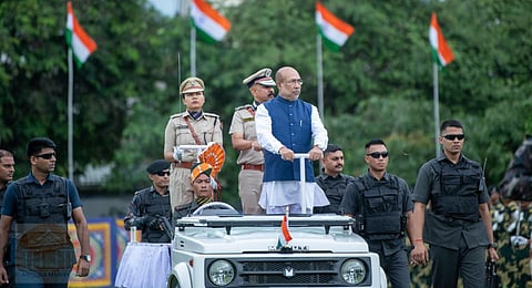 Manipur Chief Minister takes part in the Independence Day Cermony in Imphal, on Tuesday, Aug 15, 2023. (Photo | Twitter)