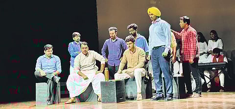 A scene from the play 'Gagan Damama Bajyo'