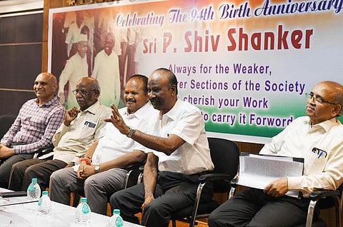 Dignitaries during the 94th Birth Anniversary of Late P Shiv Shanker at FTCCI auditorium in Hyderabad on Monday. (Photo | Vinay Madapu)