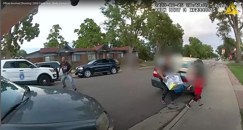 This image provided by Denver Police Department shows police body-worn camera video footage of a police encounter with Brandon Cole, on Aug 5, 2023. (Photo | AP)