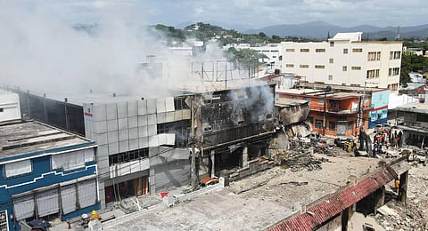 Aerial view of the area where a commercial establishment exploded in San Cristobal, Dominican Republic. (Photo | AFP)