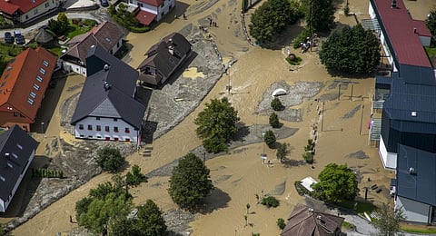 A flooded area is seen in Crna na Koroskem, Slovenia. (Photo | AP)