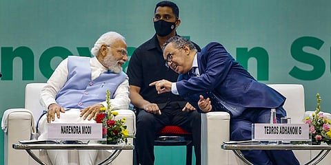 WHO Director-General Dr Tedros Ghebreyesus (R) with PM Narendra Modi in Gandhinagar (File photo| PTI)